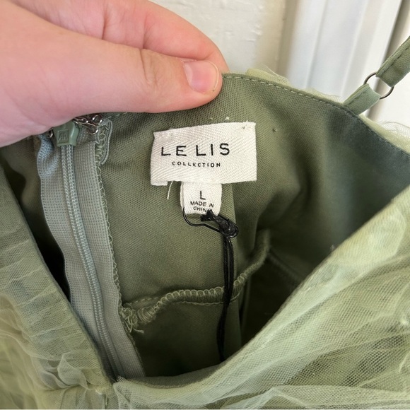 NWT Le Lis Liliana Mini Dress Light Green Textured Mesh Sheath Size Large - Picture 6 of 9